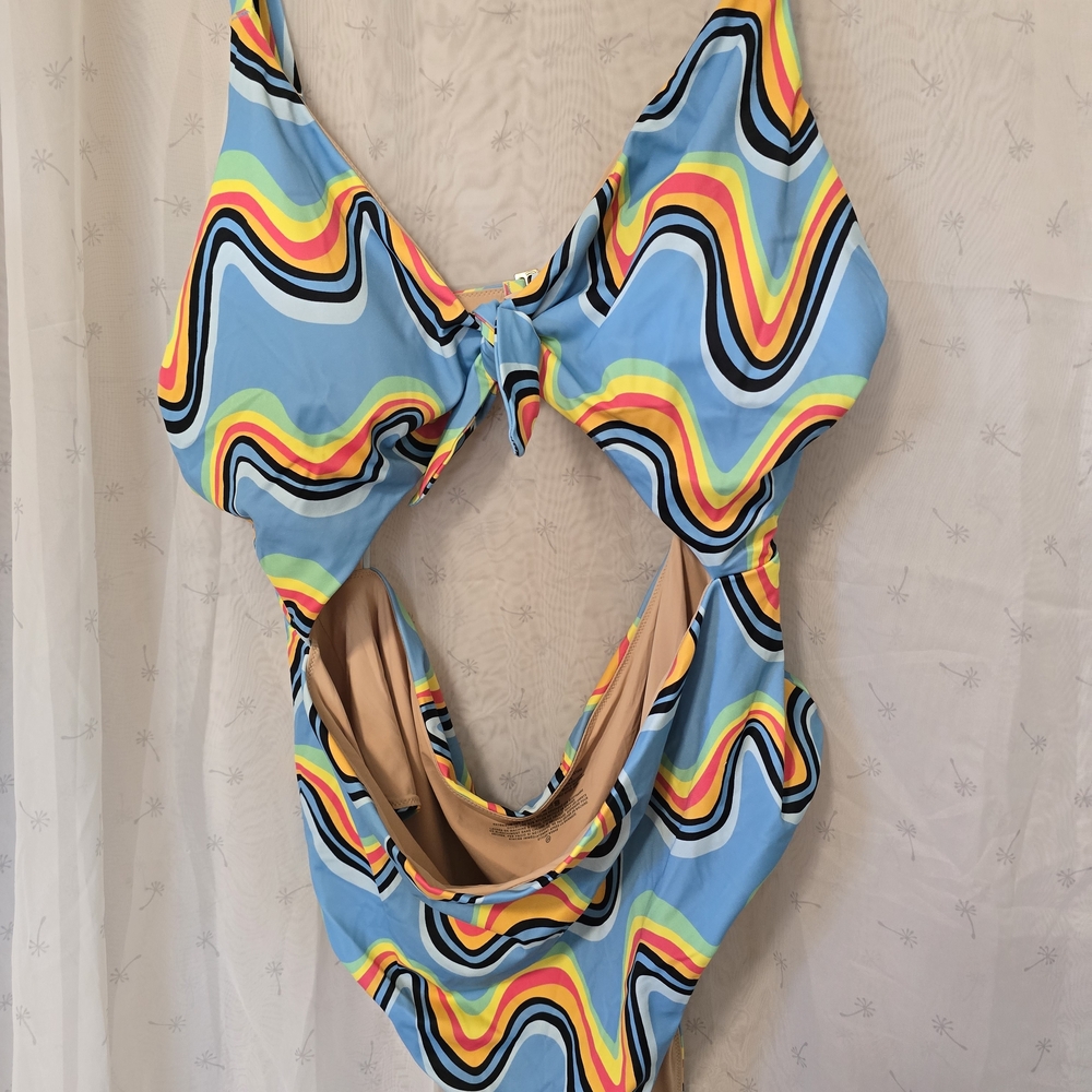 NWT MeUndies One Piece Rainbow Cut Out Bathing Suit